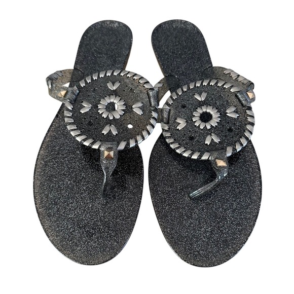 Jack Rogers Glitter Jelly Thong Sandals Sparkle Flip Flops Black Size 9 - Picture 1 of 11